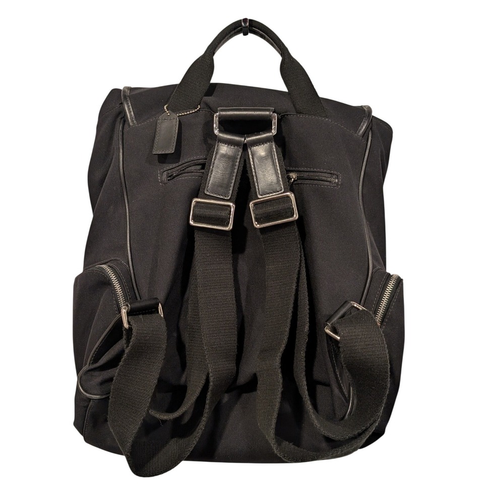 Vintage Coach Backpack Black Canvas Leather Trim Flap Large Utility Travel Bag - Picture 2 of 15